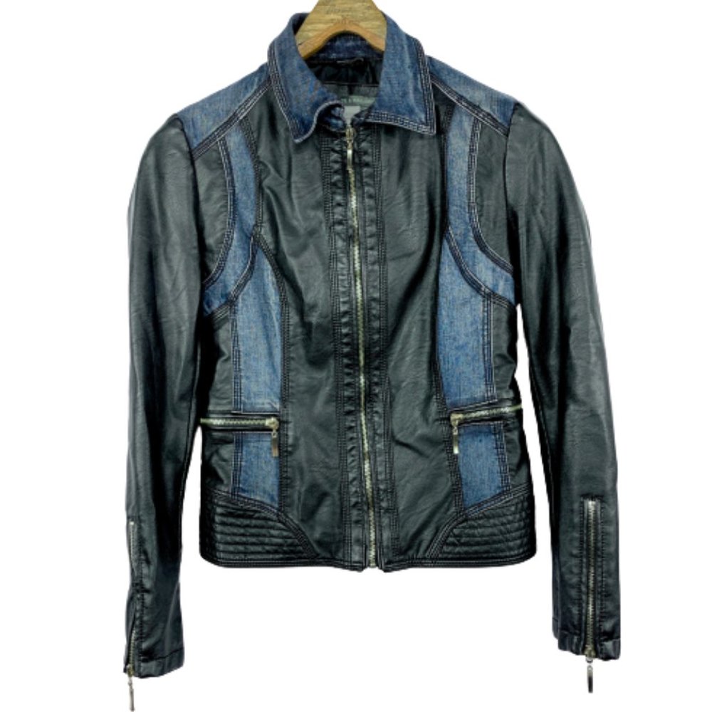 Kate & Mallory Moto Denim Trim Jacket Size Small